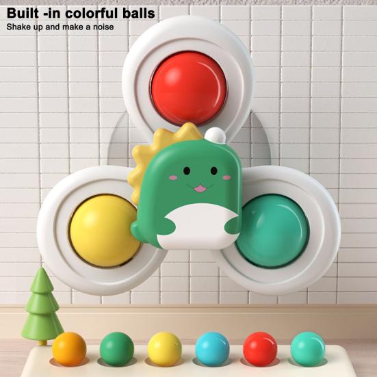 3 szt. Biurkowy spinner zabawka z przyssawką wbudowane koraliki kolorowe obracające się grzechotki komfort emocjonalny zabawka sensoryczna kreskówkowy przyssawka kąpiel dla dziecka