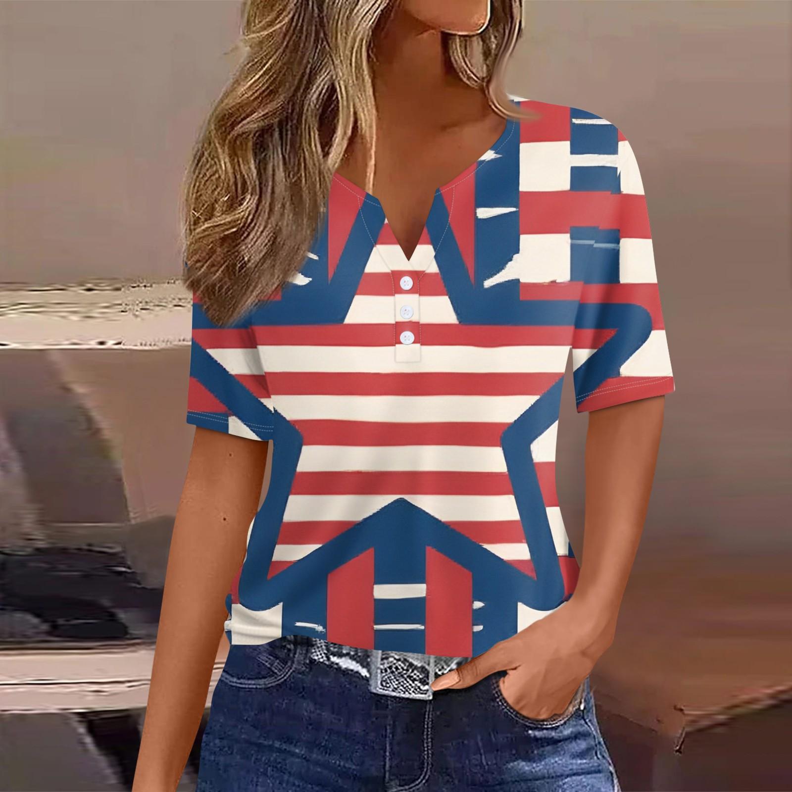 

Women s T Shirt Tee Print Button Short Sleeve Daily Weekend Fashion Basic V- Neck Regular Top XXL