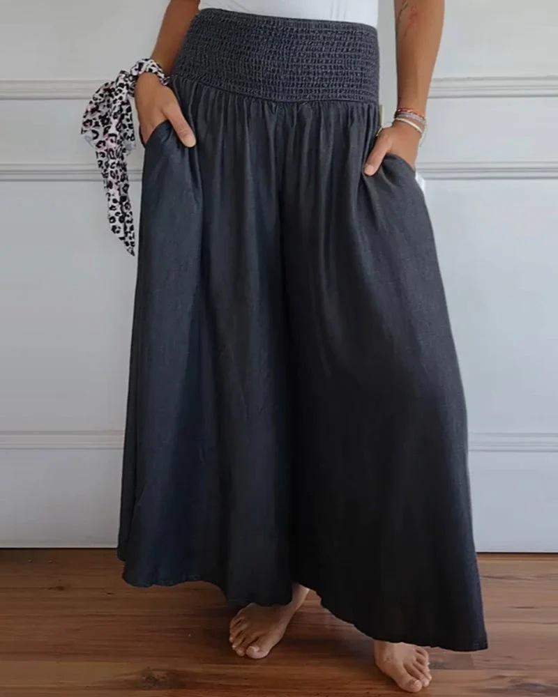 Women's Fashion Casual Play Wide Leg Elastic Belt Wide Pants Culottes