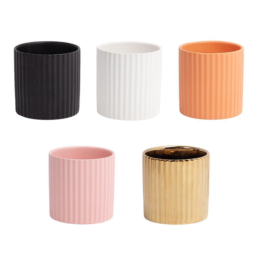 Striped Ceramic Flowerpot Pots Succulent Planter Round Indoor Smooth Surface Bonsai Home Potted Decoration Gifts