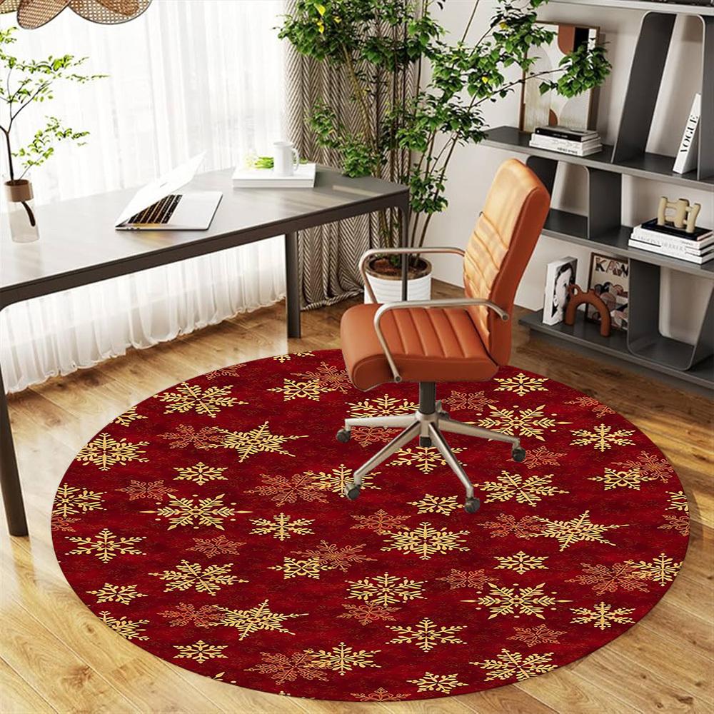 1pc snowflake red Round Chair mat Area Rug - Non-Slip, Floor Mat for Office, Bedroom, home decor Christmas Gift-1002365