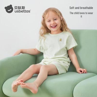 Beitaishi Kids' Summer Pure Cotton Short Sleeve Pajama Set