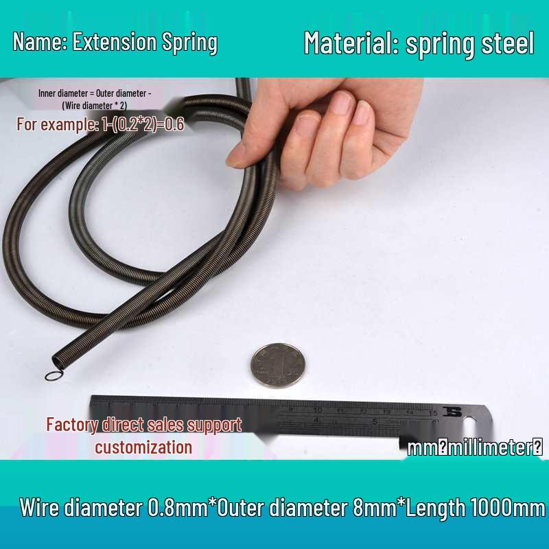 1m Spring Coil Extension with Hook - Strong Tensile Force, Thin Soft Sheath, for Tarpaulins & Sliding Doors
