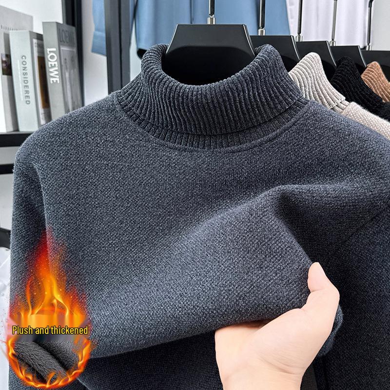 Men s Fleece-Lined High-Neck Velvet Sweater - Thickened Winter Knit Base Layer Triple Extra Large