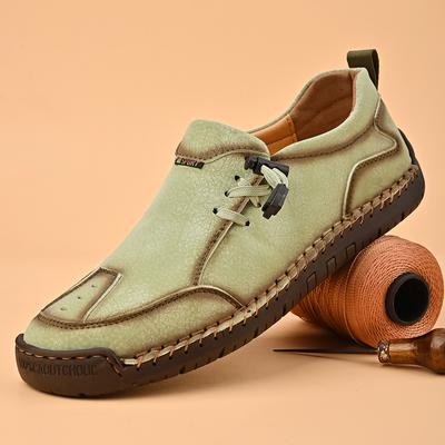FashionRetro Style Men Leather Loafers Non Slip Walking Flats Breathable Outdoor Slip On Casual Shoes for Male Antiskid Hiking Footwear