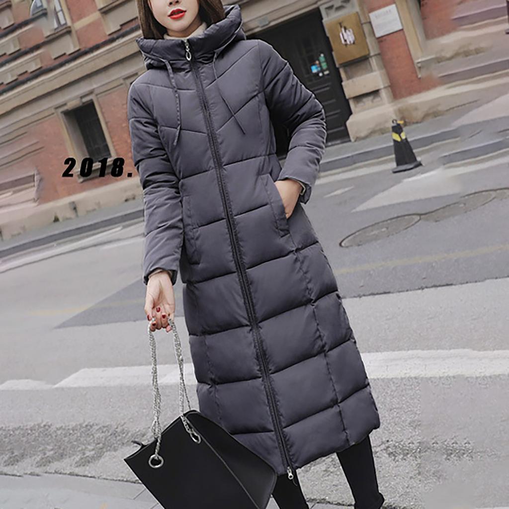 Dame Warm Plus Size Ensfarget hette Enkeltspent middels lengde bomullsjakke vest Slim cardiganfrakk