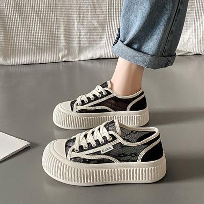 Women's Thick-Soled Mesh Shoes Summer New Versatile Hollow-out Canvas Shoes Mesh Breathable White Shoes for Students