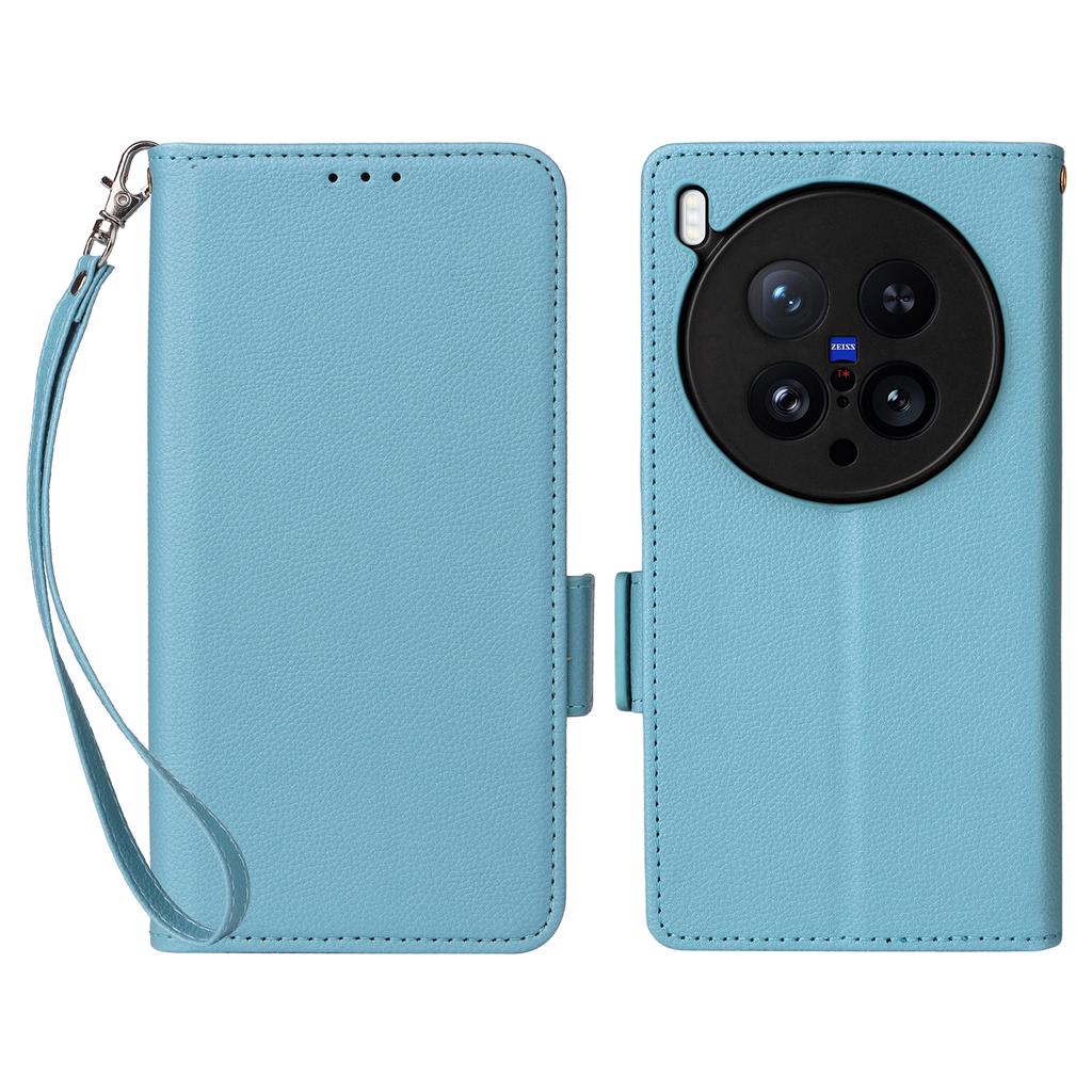 For vivo X200 Ultra 5G Case with Wrist Strap Litchi Texture PU Leather Wallet Phone Cover