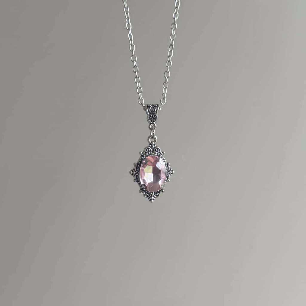 Collana Ciondolo Rubino Vittoriano per Donna con Catena in Lega e Pietre Preziose Eleganti per Feste