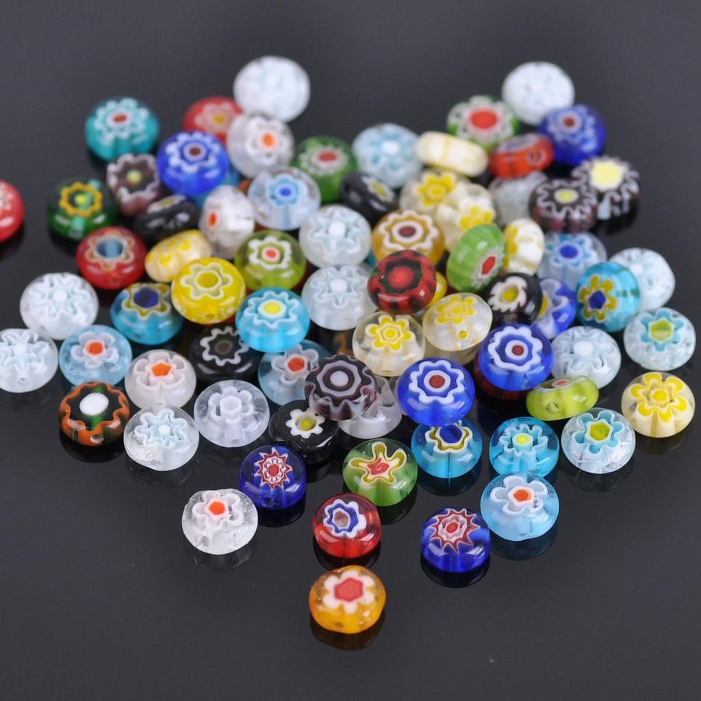 Směs Ploché Kulaté 6mm 8mm 10mm 12mm 14mm Květinové Vzory Millefiori Sklo Volné Korálky Pro Řemesla Šarže Pro DIY Výrobu Šperků Příslušenství