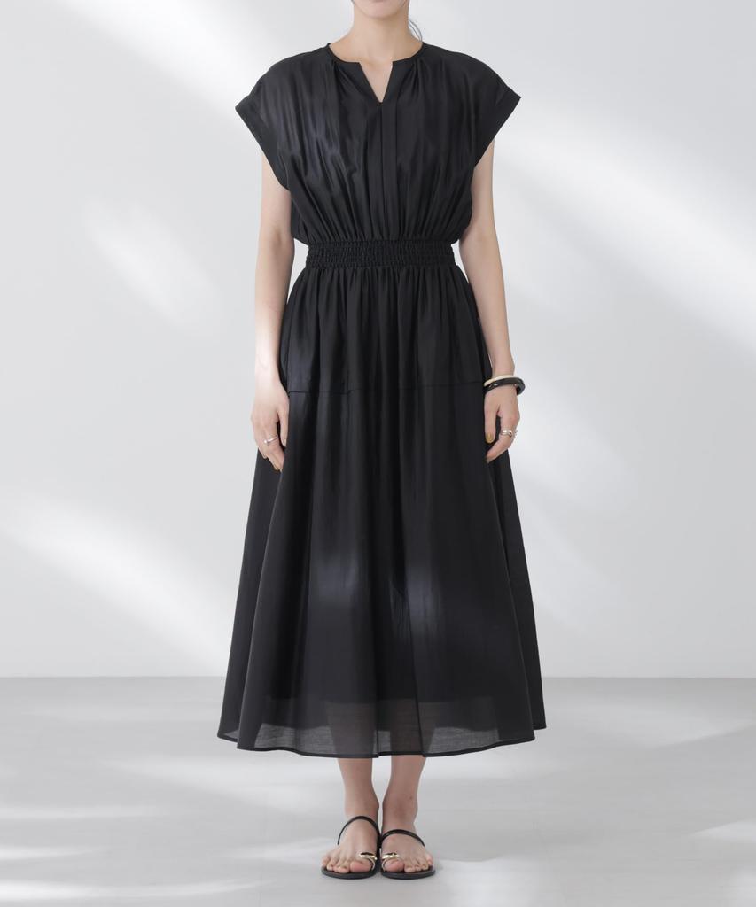 Nano Universe Sheer Satin Waist Shirred Size M Dress, Women's, (132), Mint, 669-5219302