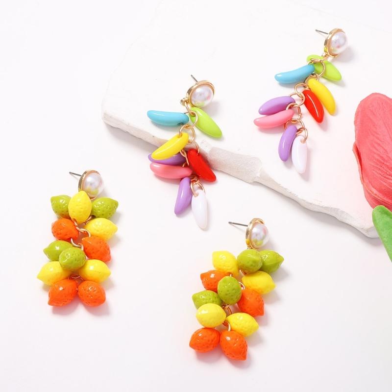 Statement Drop Earrings with Round Bead Look Top, Colorful Lightweight Jewelry for Vacation Styling and Party Looks