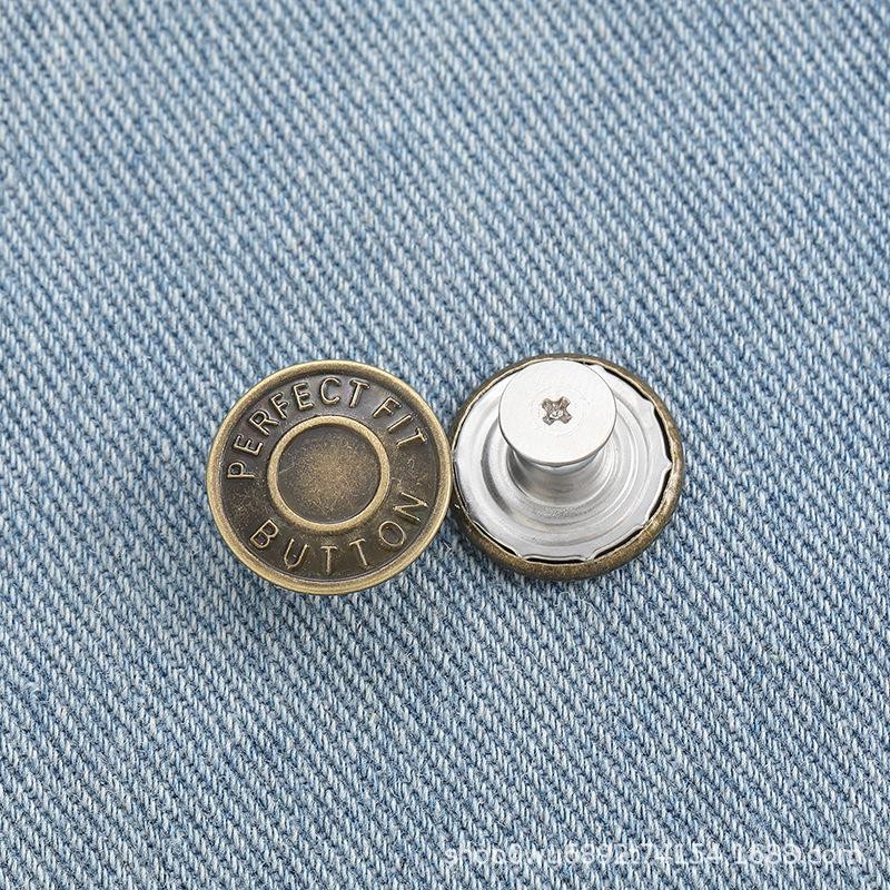 Adjustable No-Sew Detachable Metal Jeans Buttons – Flat Bottom, Nail-Free, Resizes Waistbands Effortlessly