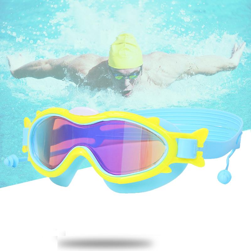 

Детские водонепроницаемые очки для плавания с затычками для ушей, противотуманные очки с гальваническим покрытием для плавания, очки для дайвинга для мальчиков и девочек, водные виды спорта