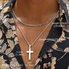 Vnox Men's Classic Cross Pendant Necklace, Stainless Steel Rope Cuban Blade Chain, Handsome Layered Neck Chains