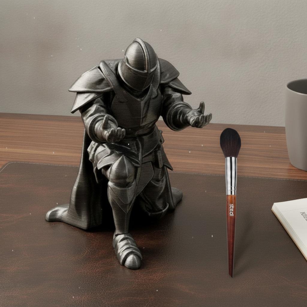 Настольный органайзер «Бронированный Рыцарь» 3D-печать, Подставка для ручек «Древний Воин», Серебристый оттенок