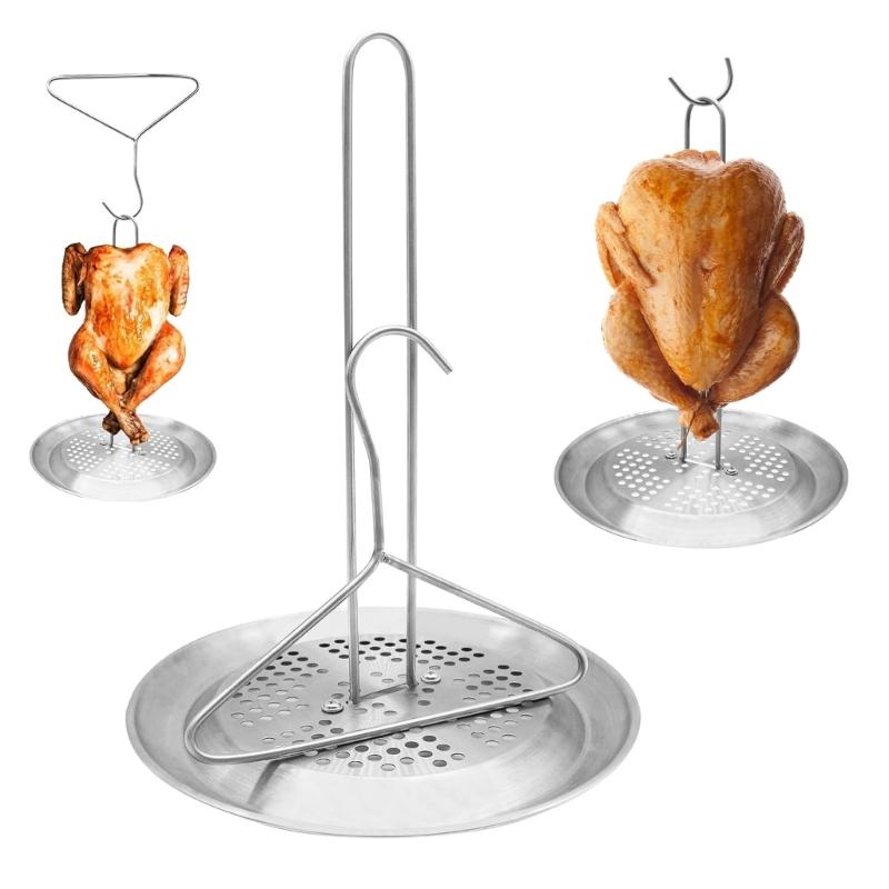 Sada stojanu a závěsu na smažení kuřete Šetřící místo Vertikální stojan na drůbež Kovová textura pro rovnoměrné vaření v fritovacích hrncích na krůtu