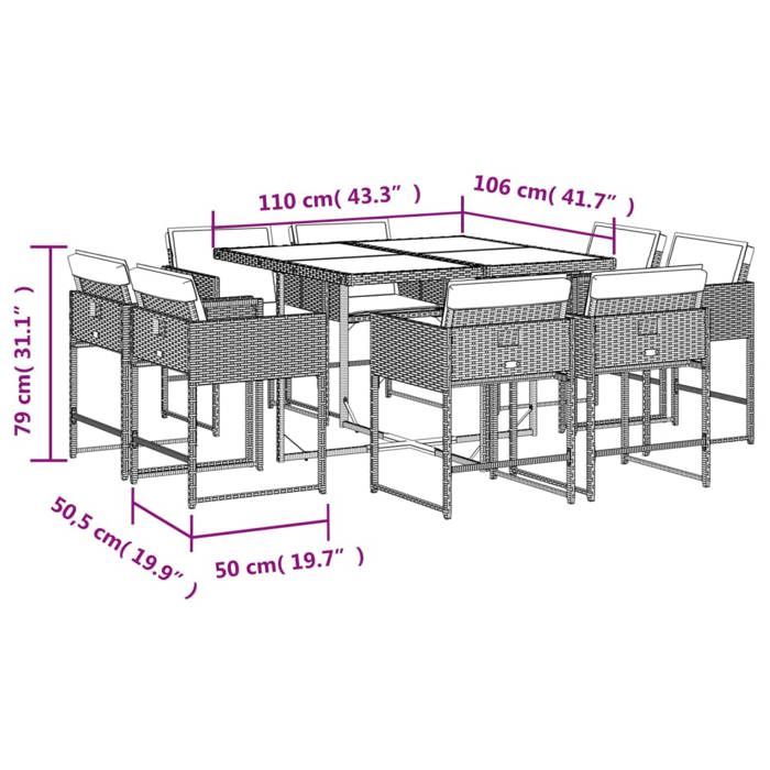 VidaXL 9pcs Garden Dining Set Black Cushions Wicker 3278142