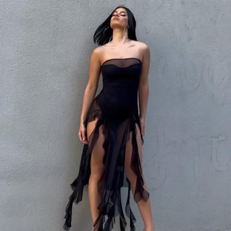 Sexy Sleeveless Bodycon Dress With Sheer Korean Mesh For Summer Casual Nightlife