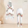 Women Plus Size Black Gold Printed Hooded Long Sleeve High Low Top Pocketed Leggings Two Piece Set