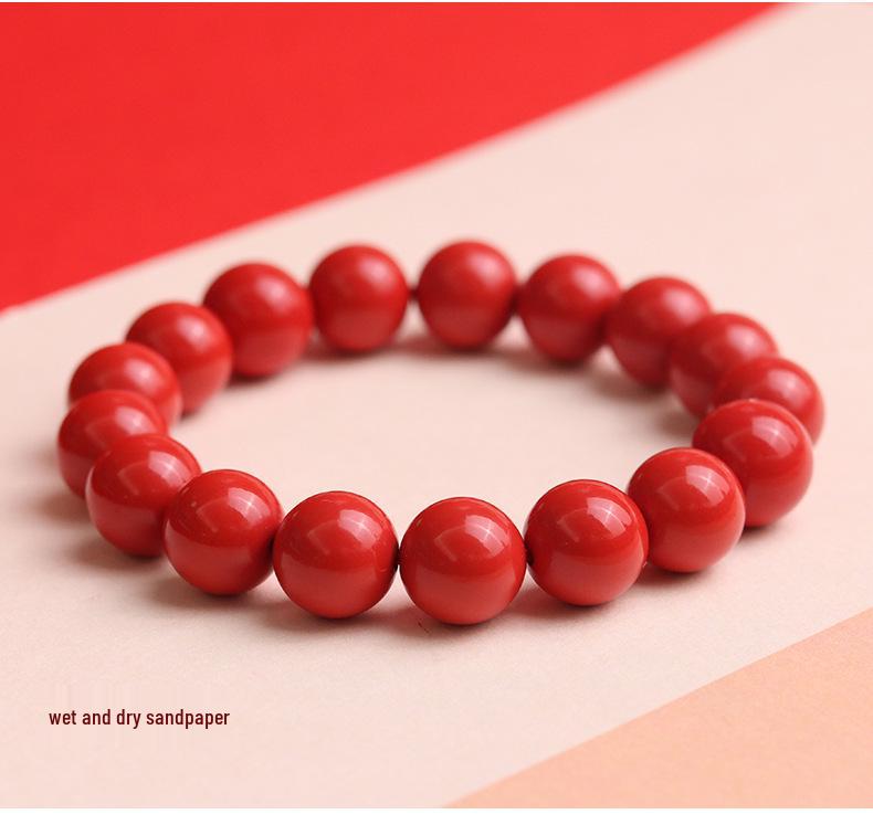 Authentic High-Content Cinnabar Bracelet with Purple Gold Sand Crystals, Supports Re-Inspection