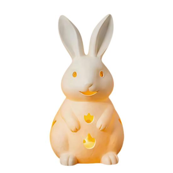 

Easter Rabbit Candle Holder White Hollow-Out Bunny Tealight Holder Resin Rabbit Sculpture Candlestick Ornament with LED Candle for Home Mantel Table S With Light