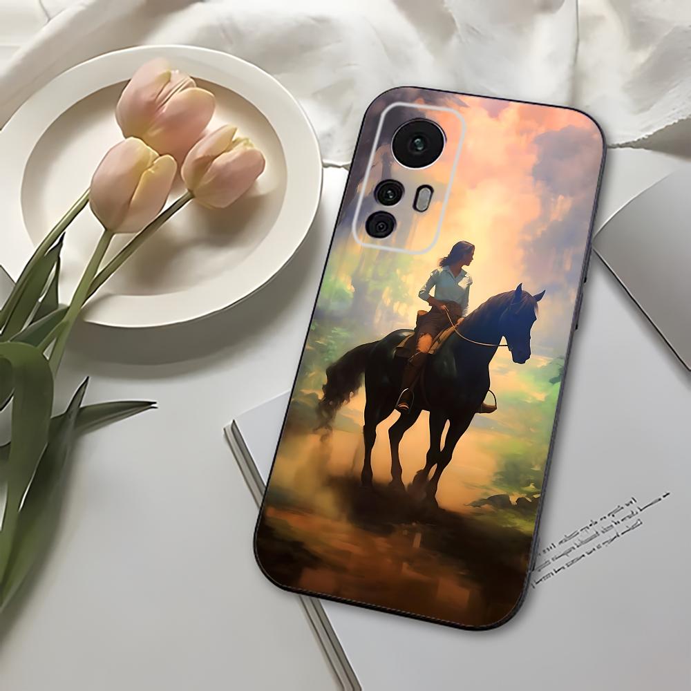 

Horse Riding Phone Case For Xiaomi 11 Redmi Note 11 5G 8T 9A 9 10T Note8Pro Note9 12SUltra Black Case Redmi Note 9