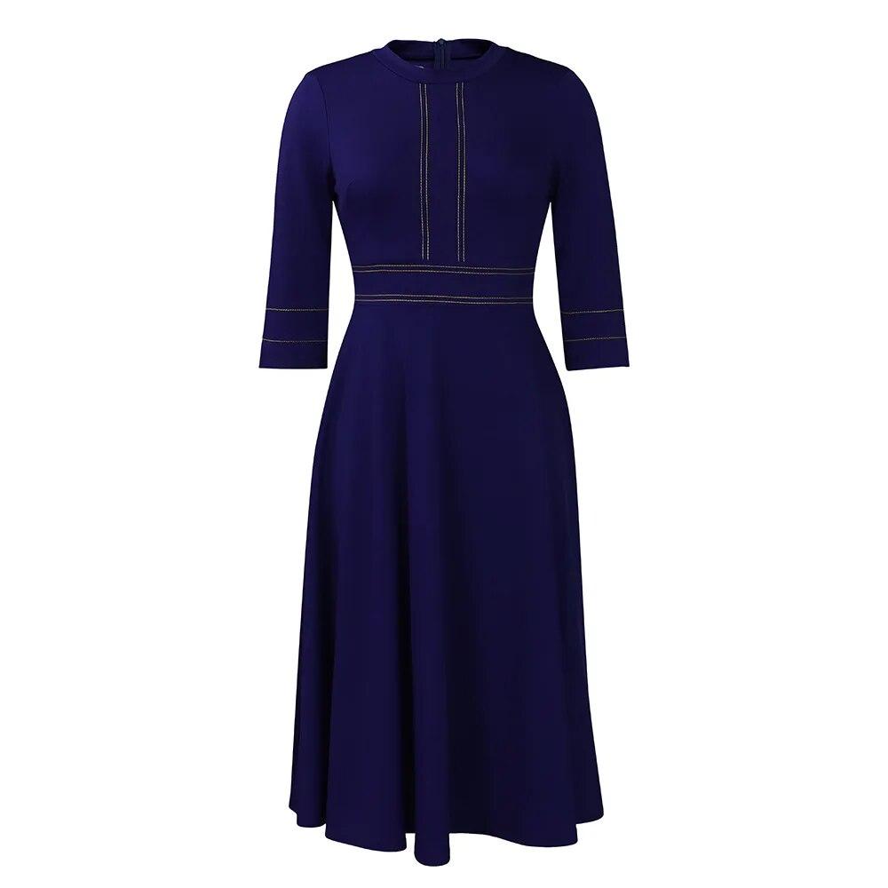 Office Lady A-line Long Dresses Women High Waist Vintage Solid Evening Party Dress Ladies Plus Size Fashion Design Casual Clothing 2026