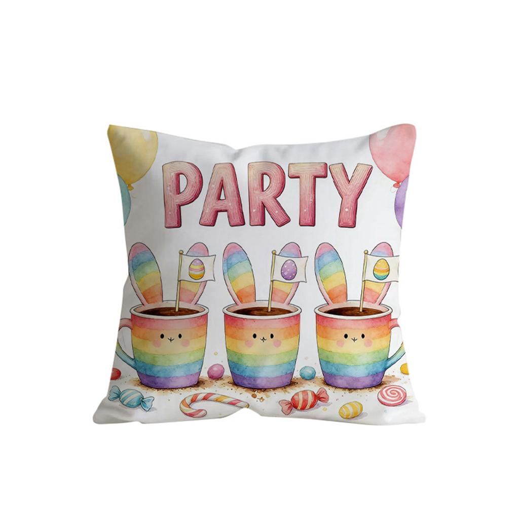 Easter Bunny Pillow Cover, Printed With Colorful Lights And Easter Eggs, Featuring Letters; A Decorative Cushion For Home And Sofa.