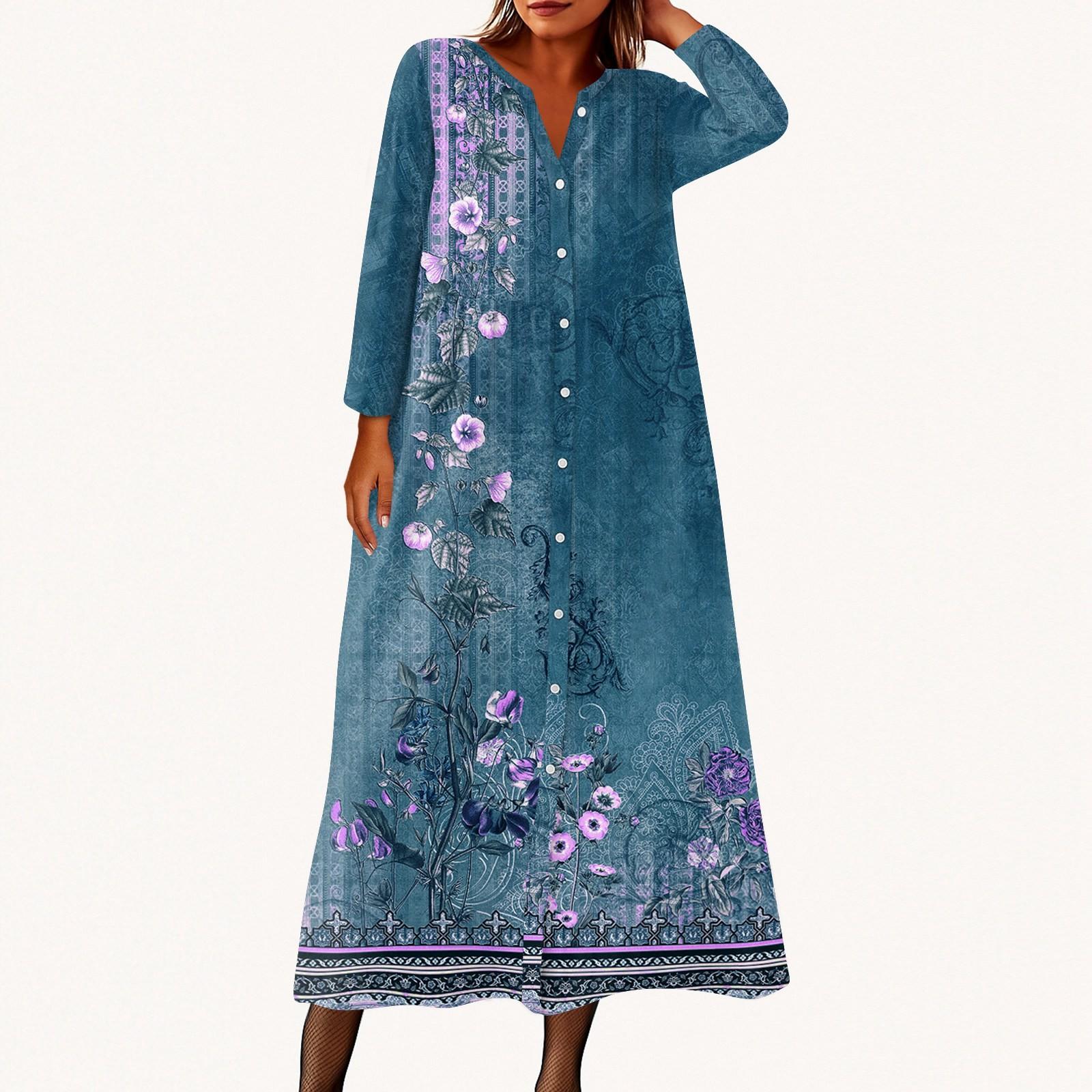 

Женское модное платье-рубашка свободного кроя с принтом, круглым вырезом и рукавами семь четвертей на пуговицах XXL