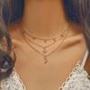 New Boho Vintage Multi Layered Crystal Pendant Necklaces for Women Luxury Gold Color Moon Cross Star Choker Chains Party Jewelry