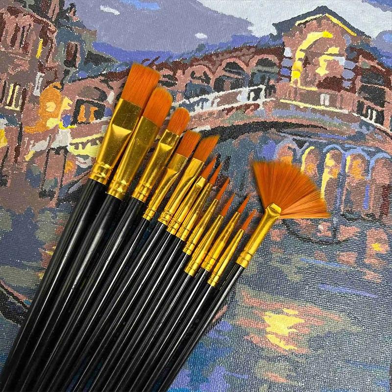 12pcs Flat Nylon Paint Brushes Set Soft Bristle Brush Set for Watercolor Oil Acrylic Painting  for Kids Home Classroom Studio