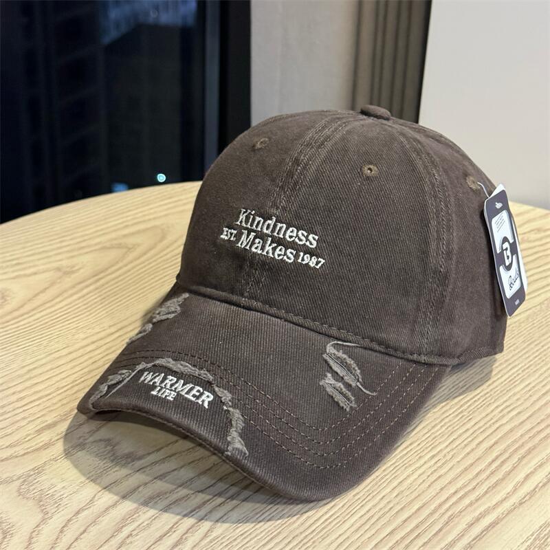 Personalized ripped baseball cap female alphabet embroidery summer cap men's sunscreen enlarged and widened brim sun hat tide