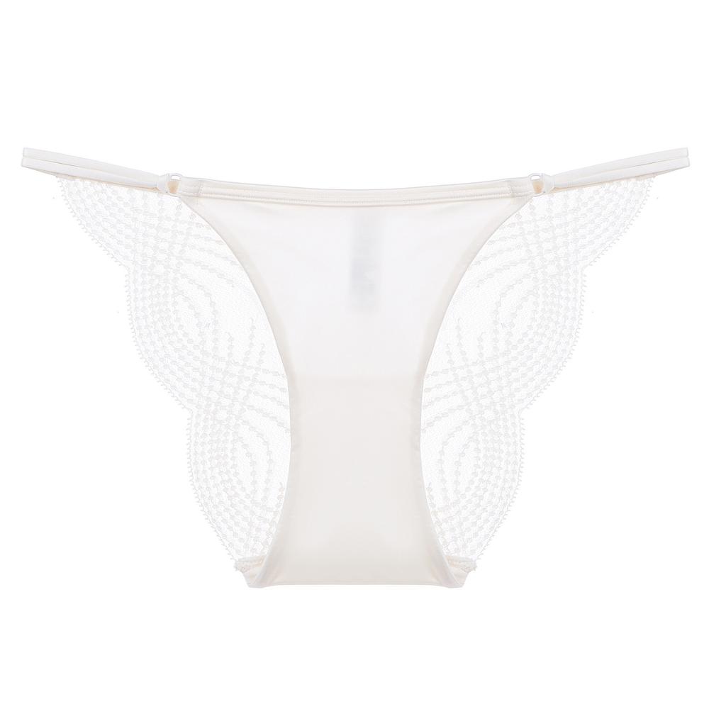 Women Sexy French Style Sheer Mesh Lace Low Waist Breathable Cotton Crotch Solid Panty
