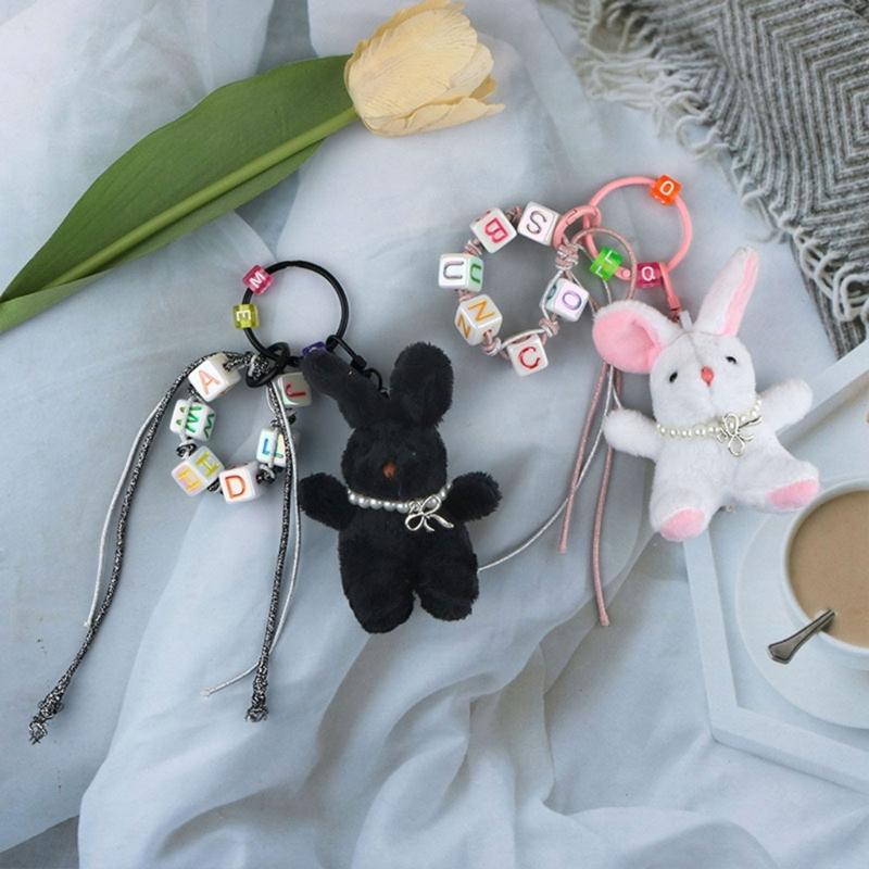 Lovely Plush Rabbits Bead Keychain Pendant Bag Fashion Women Backpack Handbag Charm Pendant Lovely Hangings Decoratin