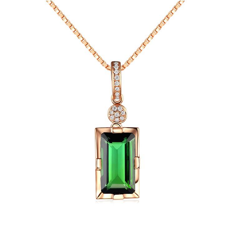 18K Rose Gold-Plated Necklace with Natural Emerald Tourmaline Pendant