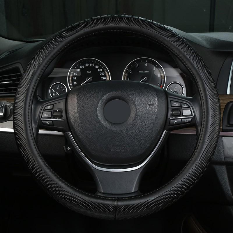 Universal Leather Steering Wheel Cover With Perforated Design Sport Style 36cm 38cm 39cm Diameter