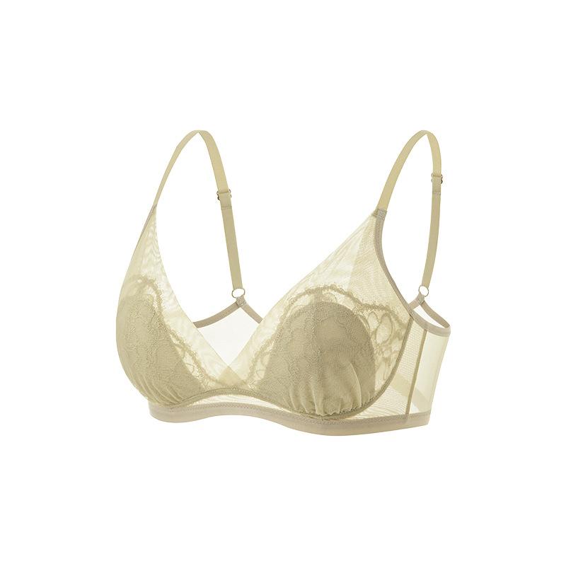 Spring and summer French silk triangle cup bra, mulberry silk sexy lace rabbit cup underwear big breasts