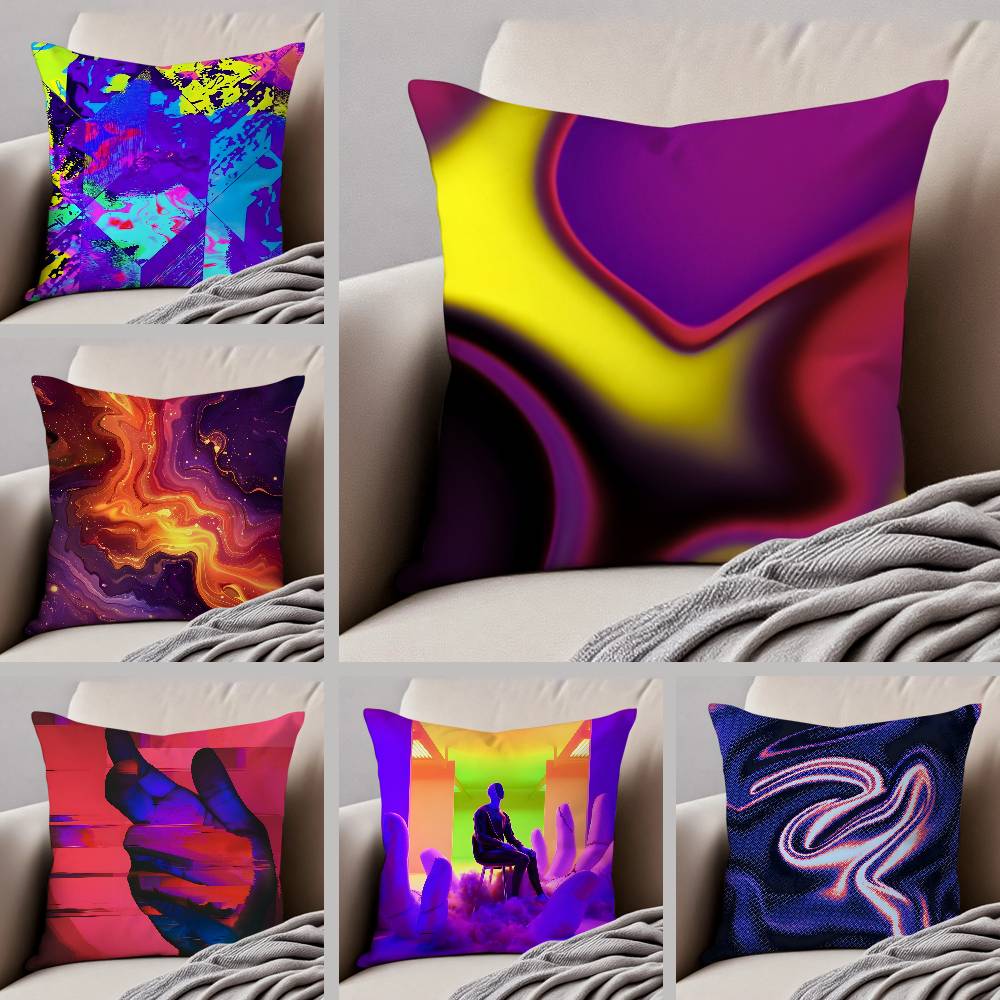 Cyberpunk Gradient Tone Pillow Case Anti-dustmite Pillowcase Invisible Zipper Silky Short Plush Sofa Cushion Cover