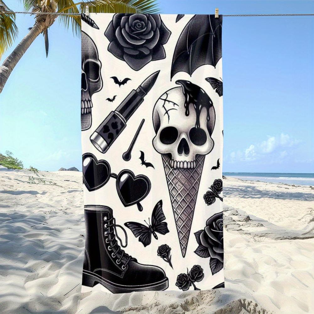 1 Pezzo Asciugamano da Spiaggia Teschio Gotico Stampa Dark Art Tema Horror Asciugatura Rapida Morbido Microfibra Asciugamano da Bagno per Uomo Regalo di Halloween