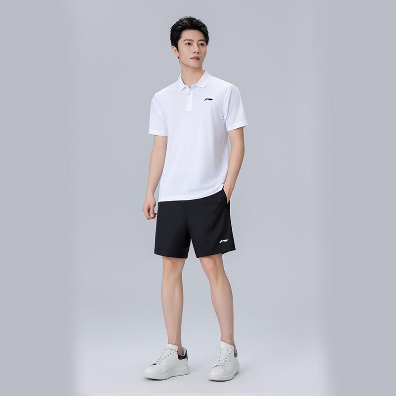 Li Ning Logo Print Quick-Dry Loose Polo Short Sleeve Mid-Waist Tied Shorts Casual Sports Set Unisex sets APLU799-1+AAPU225-1