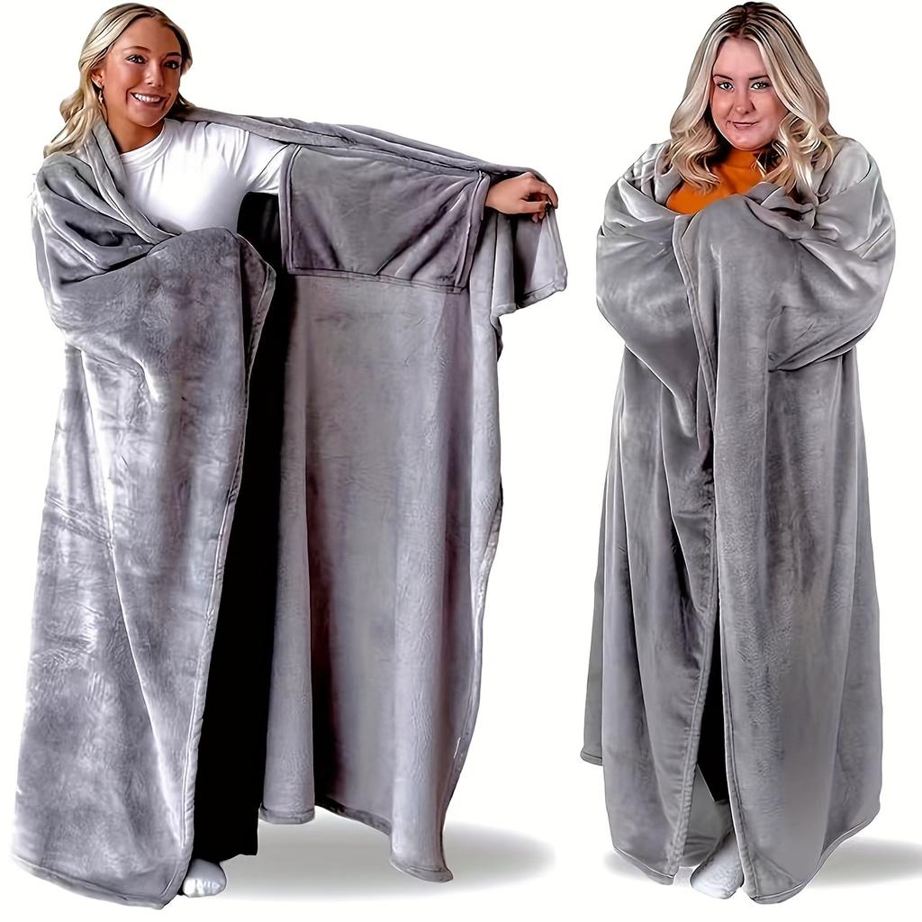 1Pc Wearable Blanket - Lightweight Sofa Bed Home Furnishings Comfortable and Soft Lined Double Pocket Blanket, Warm Long Couple