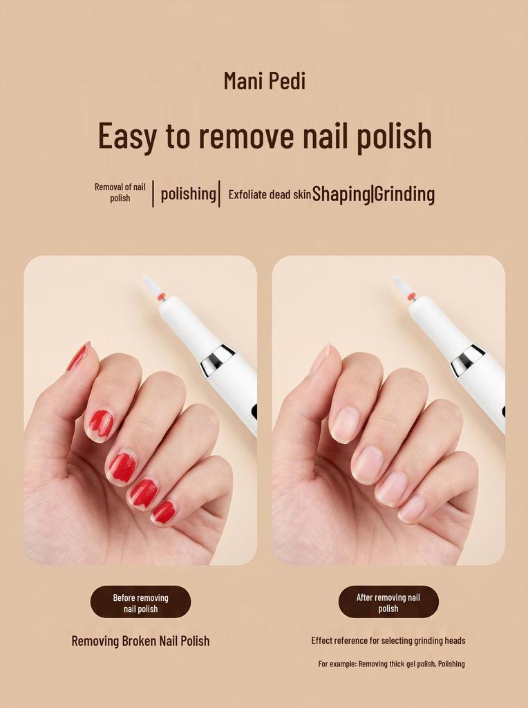 Portable Rechargeable Nail Grinder & Polisher Set - 1.8W Pen-Style Tool for Manicure & Dead Skin Removal