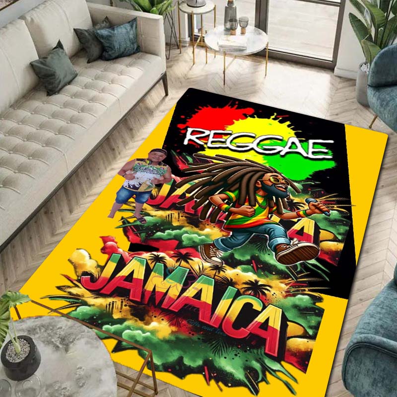 Bob Marley Music Print Flannel Area Rug Non‑Slip Floor Mat For Couch Bedroom Game Room Living Room Home Holiday Decor Gift
