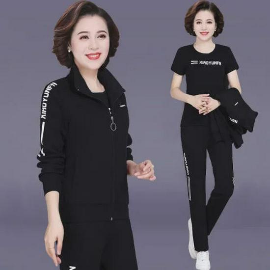Spring & Autumn 2024 Women's Three-Piece Sports Suit for Middle-Aged and Elderly
