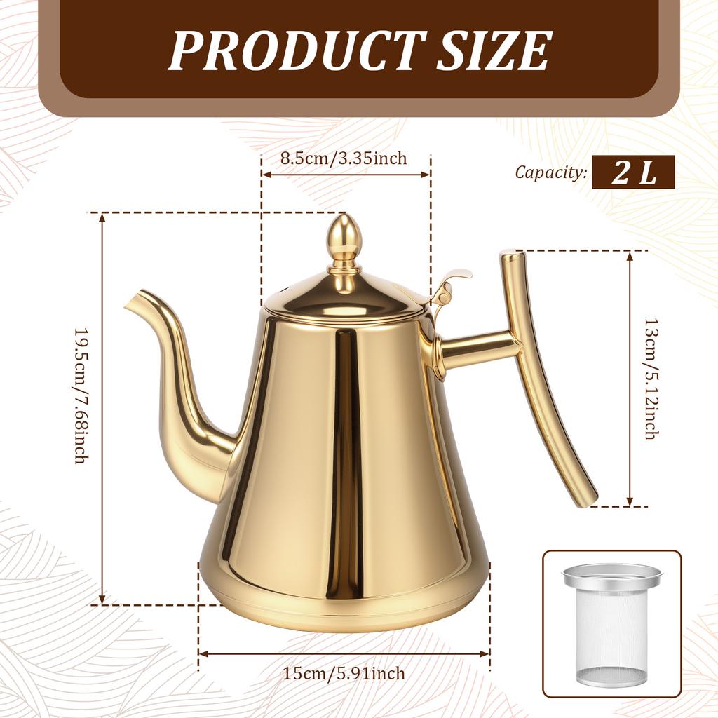 2L Edelstahl Teekanne Großvolumiger Teekessel mit Herausnehmbarem Sieb Induktionsherde Gasherde Wasserkessel Trinkgeschirr