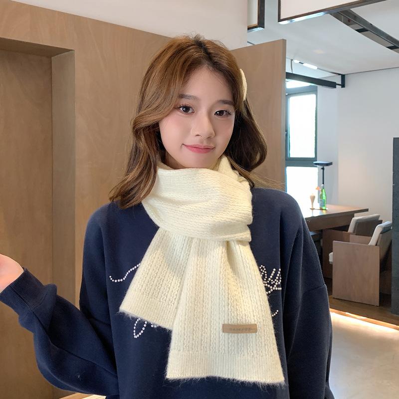 New Korean Knitted Wool Scarf for Women's Autumn and Winter Couples, Versatile, Thickened and Warm, Including Narrow Scarf