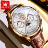 OLEVS Brand New Fashion Moon Phase Original Mechanical Watch Men Leather Strap Waterproof Week Calendar Automatic Watches Mens