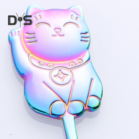 Stainless Steel Food Grade Coffee Spoon Thicken 304 Ergonomic Handle Lucky Cat Stirring Spoon Party Supplies