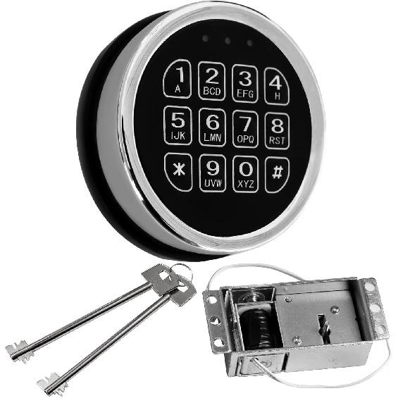 Gun Safe Lock Replacement,Chrome Keypad Electronic Safe Lock with Solenoid Lock 2 Override Keys and Circuit Board Lock